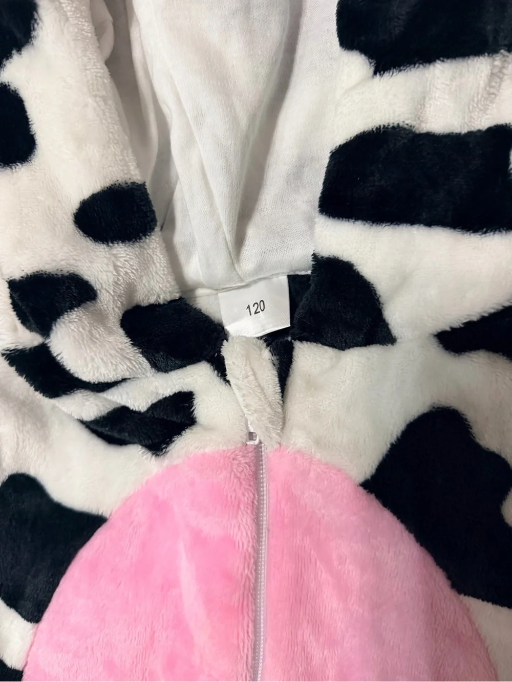Kids Cow Plush Footed Costume with Pink Belly and Hood
